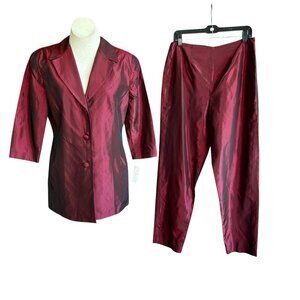 Trio Vintage Burgundy Taffeta Tunic Jacket Pants Suit NWT Size 12